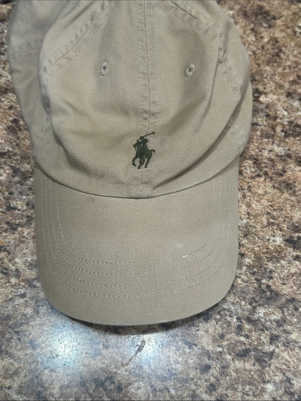 Ralph Lauren Tan Baseball Cap with Olive Green Pony Leather Adjustable Strap